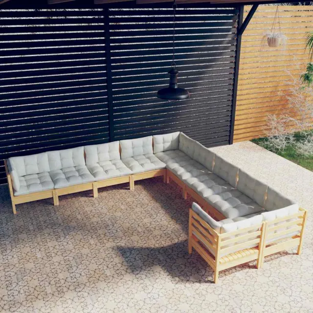 vidaXL 10-delige Loungeset met crèmekleurige kussens grenenhout, foto 2