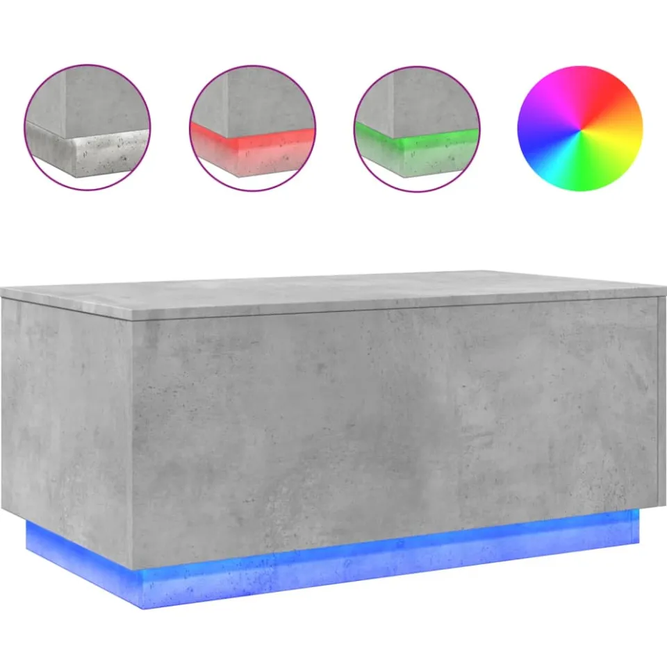 vidaXL Salontafel met LED-verlichting 90x50x40 cm betongrijs grijs, foto 4