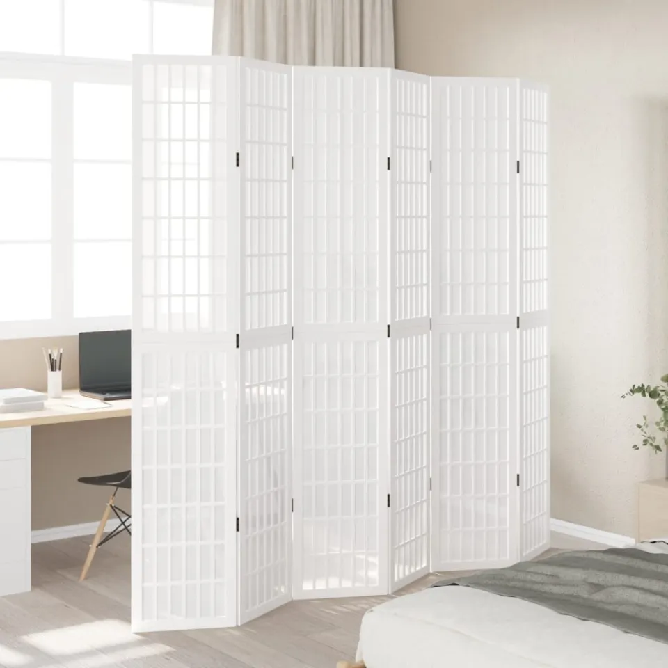 vidaXL Kamerscherm met 6 panelen massief paulowniahout wit, foto 3