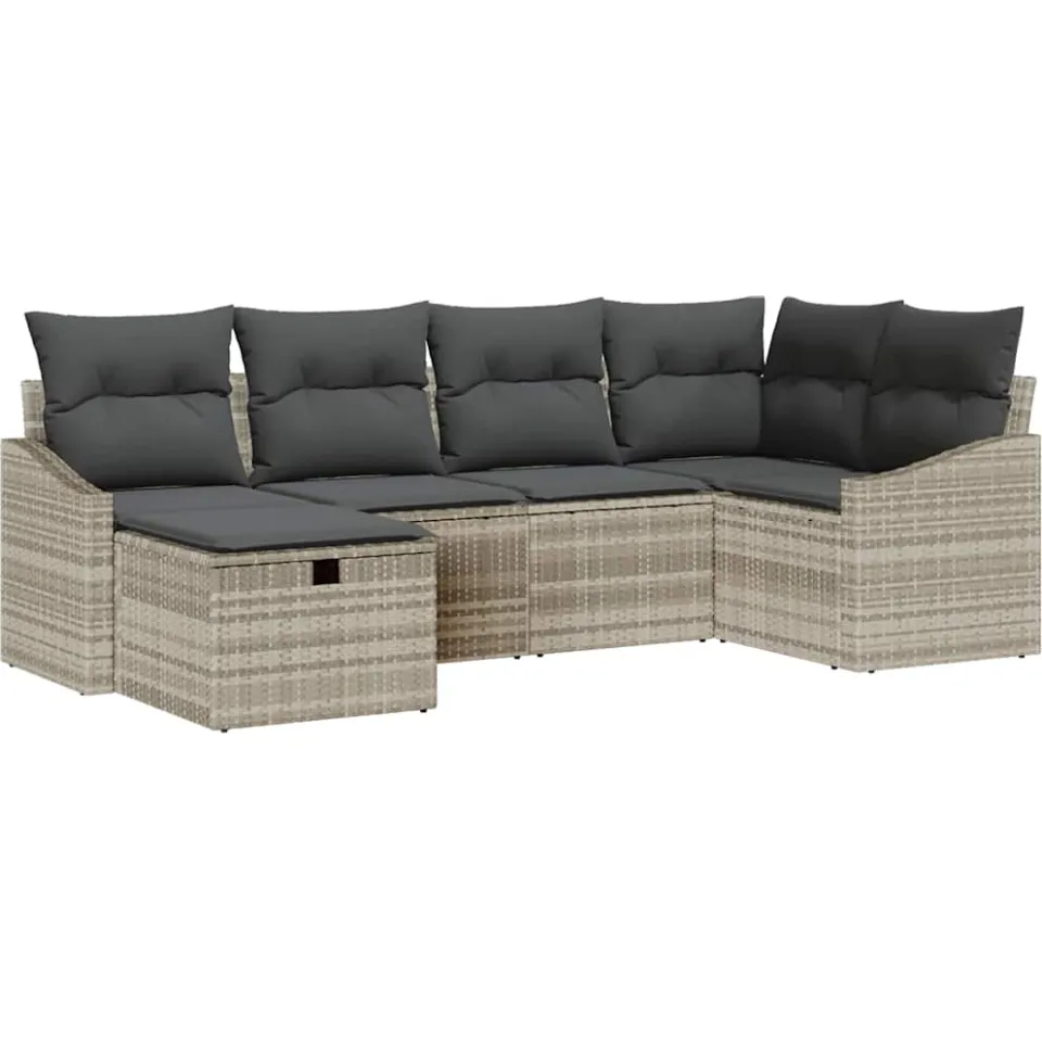 vidaXL Bankstel 6 st Licht Grijs en Grijs poly rattan Lichtgrijs