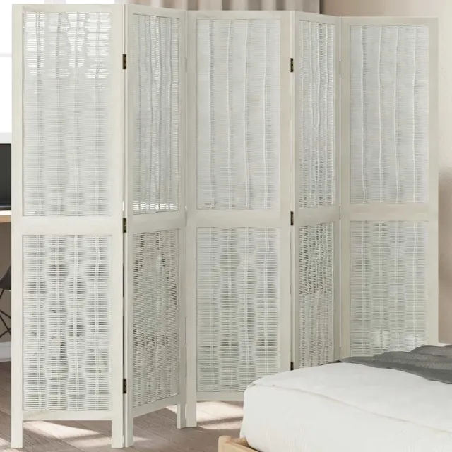 vidaXL Kamerscherm met 5 panelen massief paulowniahout wit