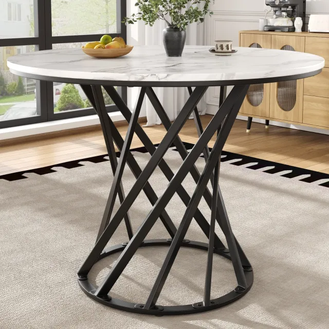 CHICFURN Eettafel - 4 personen - verstelbare poten - rond - zwart wit
