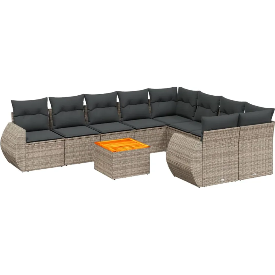 vidaXL 10-delige Loungeset met kussens poly rattan grijs, foto 3