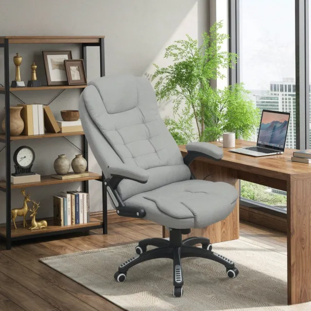 OKWISH Bureaustoel 68 x 72 cm - Massage Met Verwarming en Kantelbare Rugleuning - Voor Thuiskantoor - Polyester - Lichtgrijs