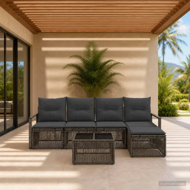 vidaXL Tuinbankenset 6 st Grijs poly rattan, foto 2
