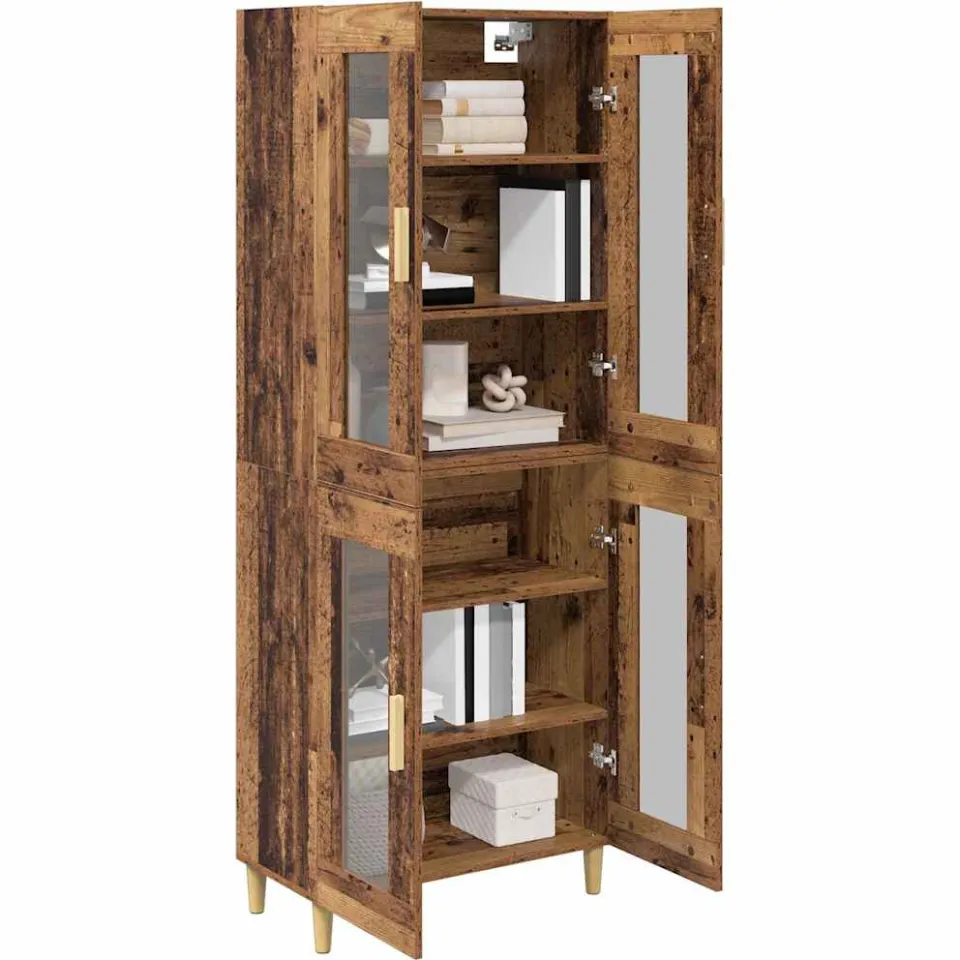 vidaXL Hoge kast Oud Hout 69,5 x 34 x 180 cm Bewerkt hout Bruin