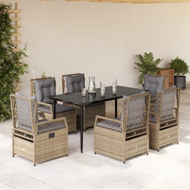 vidaXL 7-delige Tuinset met kussens poly rattan beige, foto 2