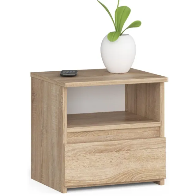 Famanu Nachtkastje met lade van 40 cm voor de slaapkamer, x x cm, gewicht 9,7 kg, Sonoma eiken, ideaal voor nachtkastje en opbergruimte Bruin