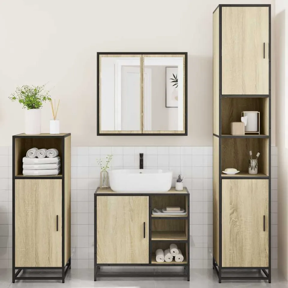 vidaXL 4-delige Badkamermeubelset bewerkt hout sonoma eikenkleurig, foto 2