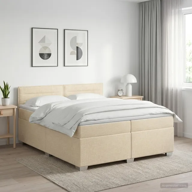 vidaXL Boxspringbed met matras Crèmekleurig 200 x 200 cm Stof