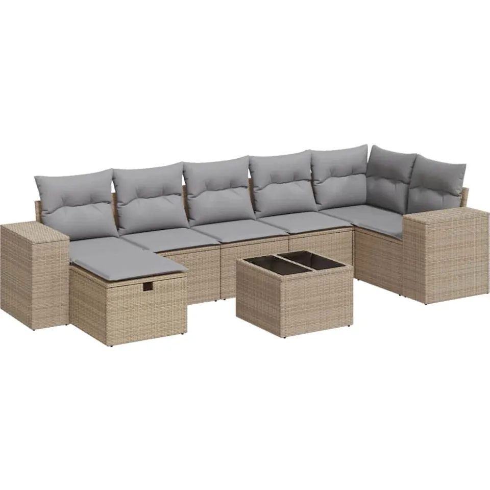 vidaXL 8-delige Loungeset met kussens poly rattan beige, foto 3