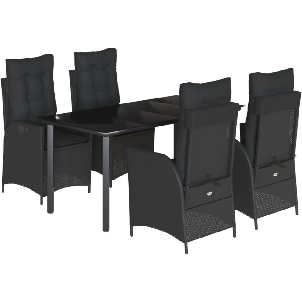 vidaXL 5-delige Tuinset met kussens poly rattan zwart, foto 3
