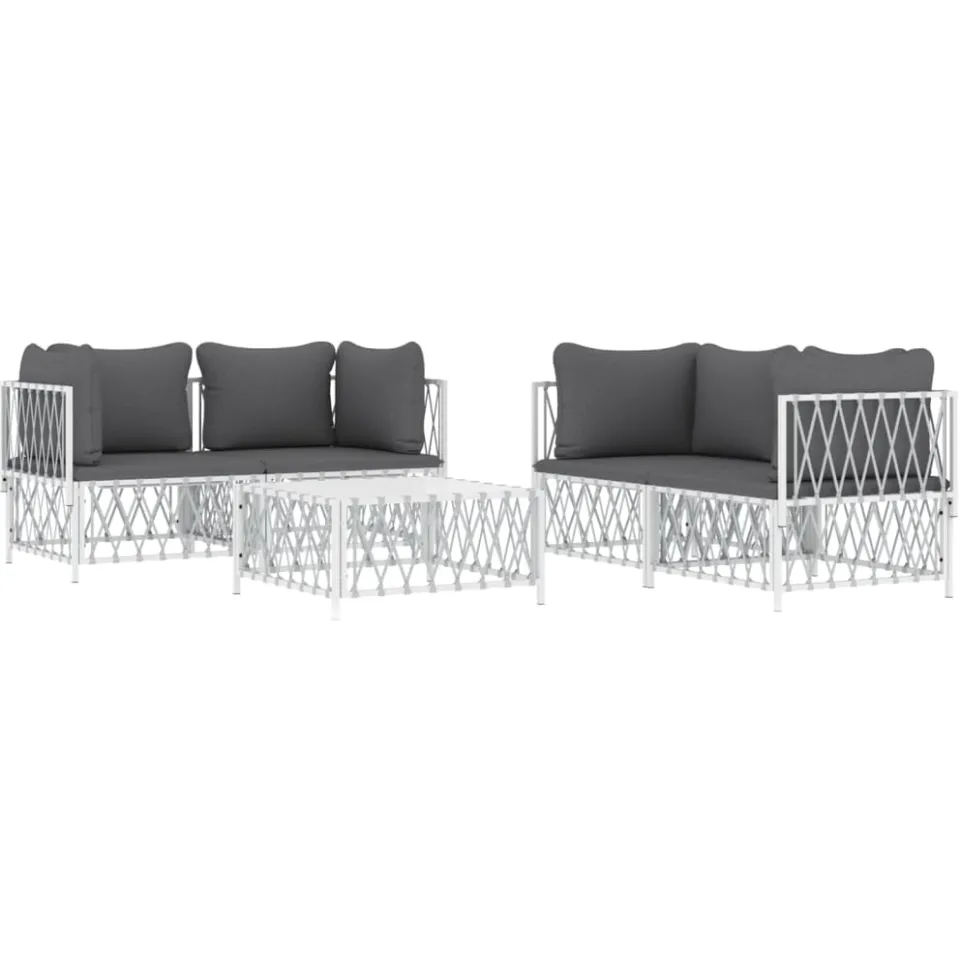 vidaXL 5-delige Loungeset met kussens staal wit