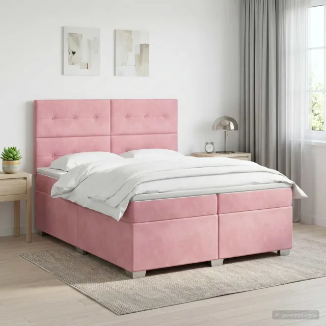 vidaXL Boxspringbed met matras Roze 200 x 200 cm Fluweel