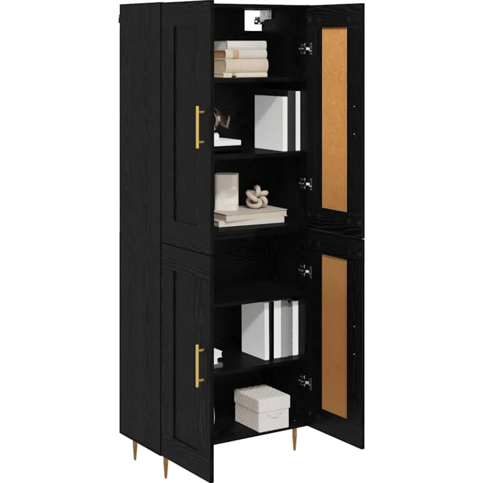 vidaXL Hoge kast Zwart Eiken 69,5 x 34 x 180 cm Bewerkt hout