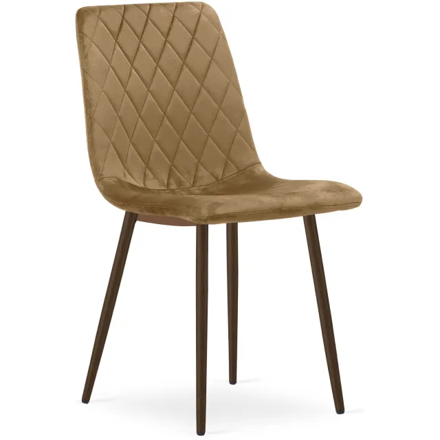 LEOBERT TURIN Eetkamerstoel – Groen Velvet – Walnootkleurige Houten Poten – Comfortabele Ergonomische Zitting – Modern Design – Velvet Stoel voor Woonkamer, Keuken en Eetkamer – Max. 110 kg