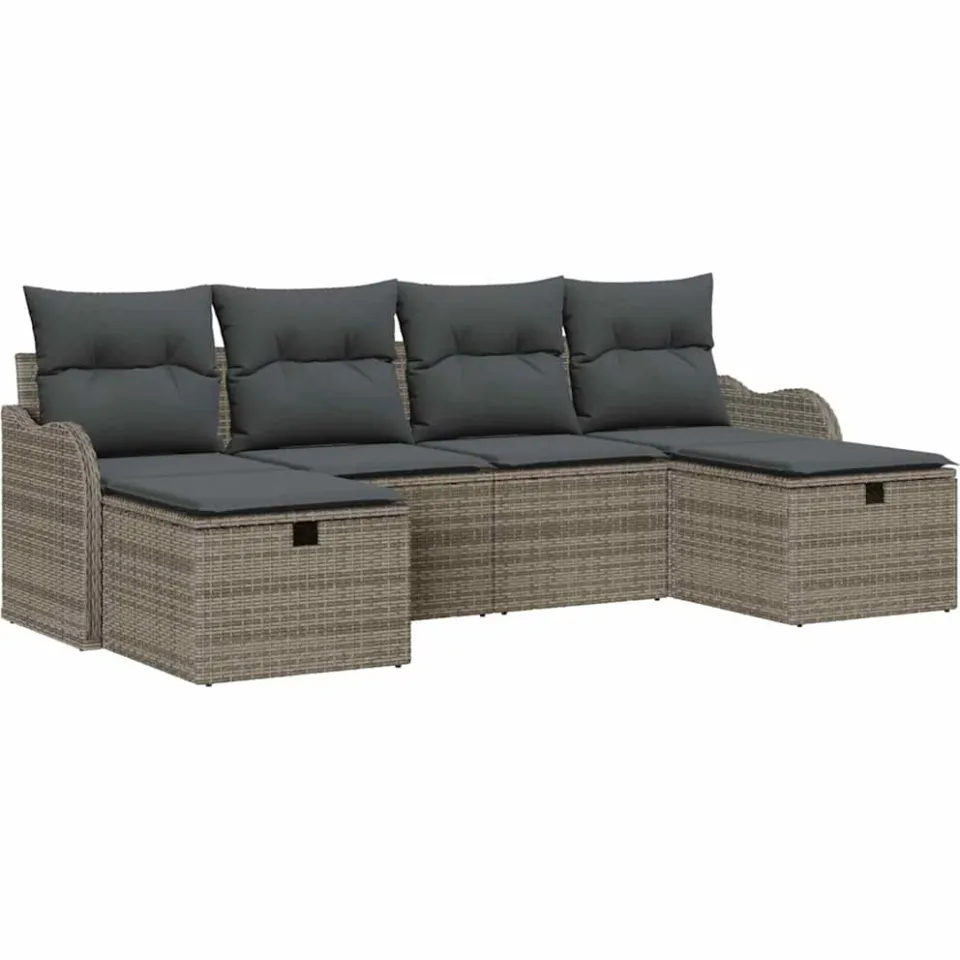 vidaXL Tuin Sofa Set 6 st Grijs poly rattan
