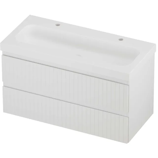 Proline Haga Badmeubelset Polystone Mezza 2 Kraangaten Gefreesd 100x46x58 cm Mat White Mat Wit