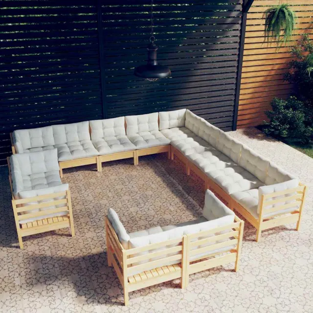 vidaXL 13-delige Loungeset met crèmekleurige kussens grenenhout, foto 2
