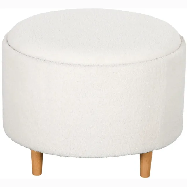ZYLARO Voetenbank - Teddyfleece - Verborgen opbergruimte - Omkeerbaar deksel - 56 x 56 x 42 cm - Wit