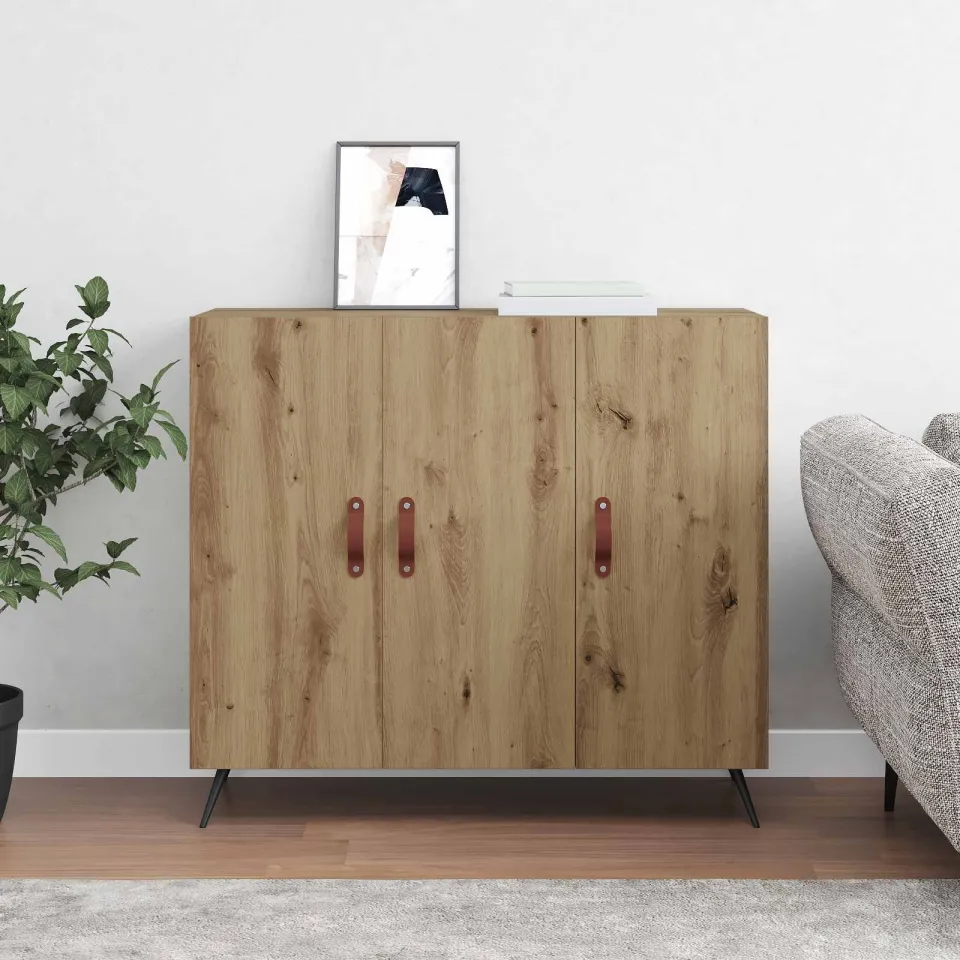 vidaXL Dressoir Artisan Eiken 89,5 x 34 x 80 cm Bewerkt hout, foto 4