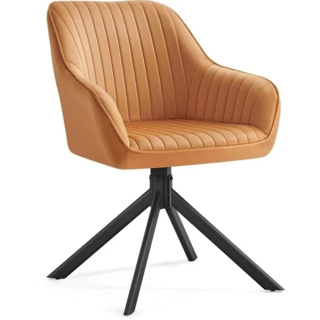 Klarven Eetkamerstoel Fluweel - Eetkamerstoelen Draaibaar - Dining Chair - Met Armleuningen - Draaibaar 360° - Belastbaar tot 120 kg - Verstelbare Voetjes Oranje/cognac
