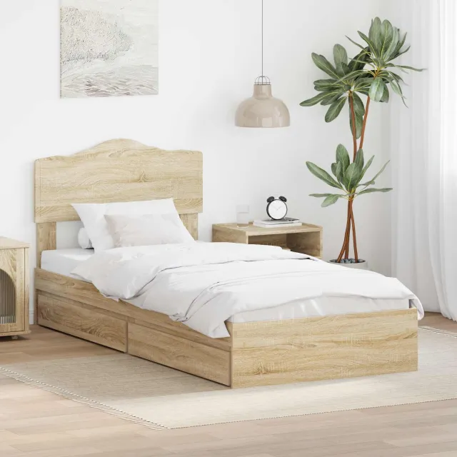 vidaXL Opslag bed met lade Sonoma Eiken 70 x 190 cm Bewerkt hout Bruin