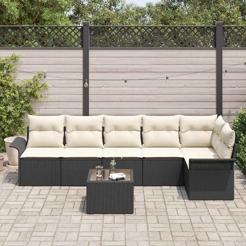 vidaXL Tuin Sofa Set 7 st Zwart poly rattan, foto 3