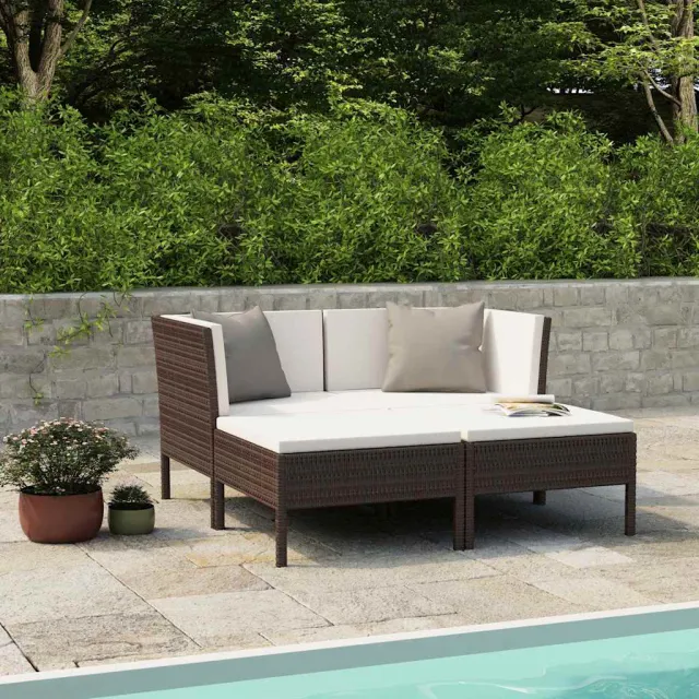 vidaXL 4-delige Loungeset met kussens poly rattan bruin, foto 2