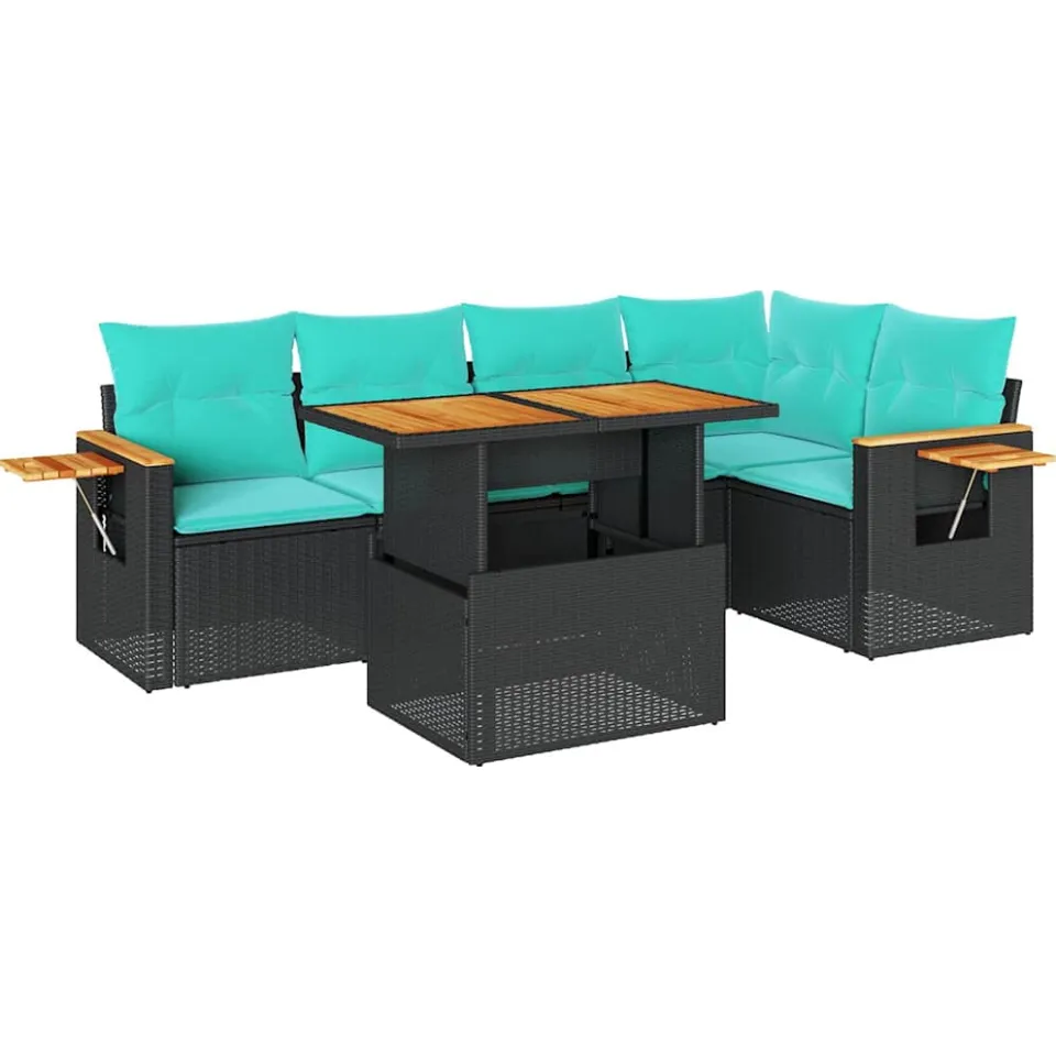 vidaXL 6-delige Loungeset met kussens poly rattan acacia zwart