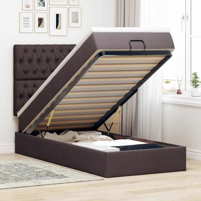 vidaXL Ottoman bed met matras en LED's 100x200cm stof donkerbruin