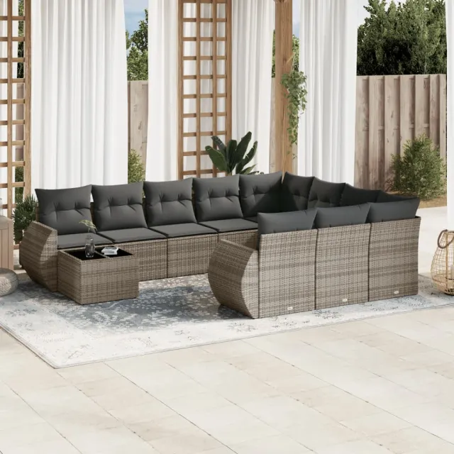 vidaXL 11-delige Tuinset met kussens poly rattan beige, foto 2