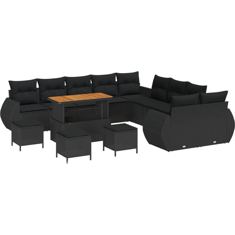 vidaXL Tuinbankenset 14 st Zwart poly rattan, foto 4