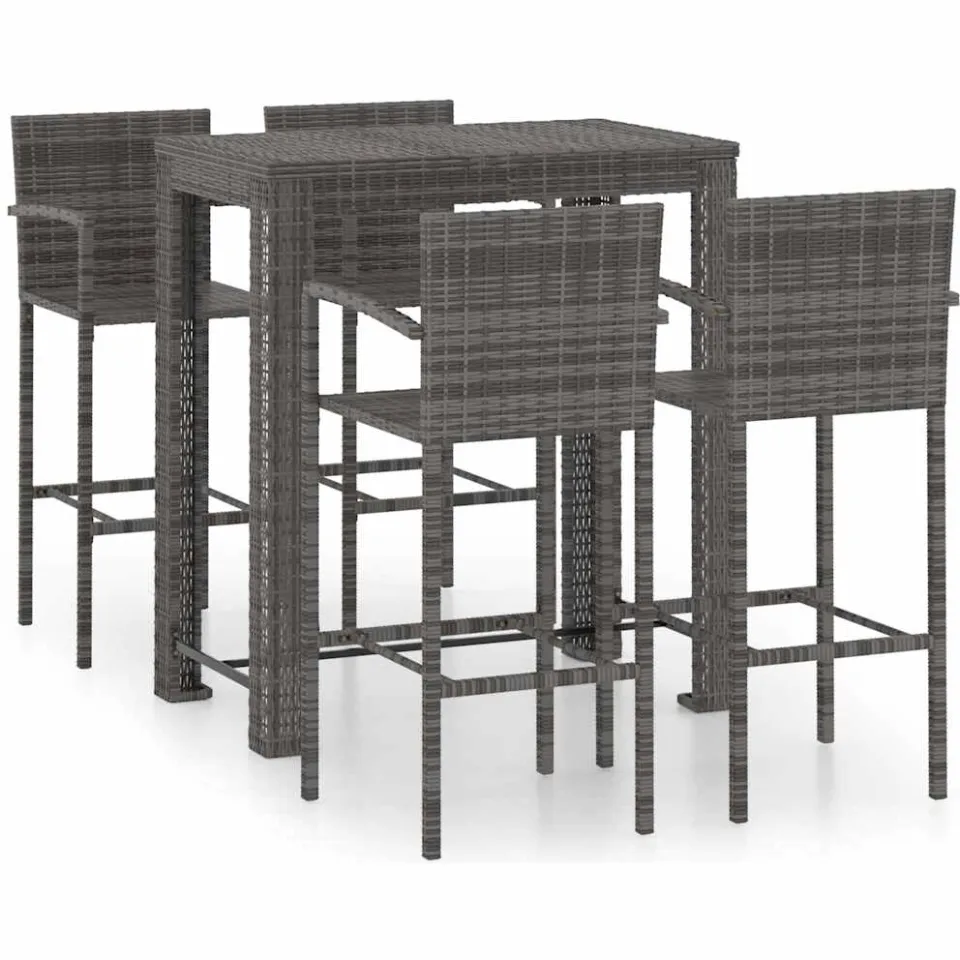 vidaXL 5-delige Tuinbarset met armleuningen poly rattan grijs, foto 3