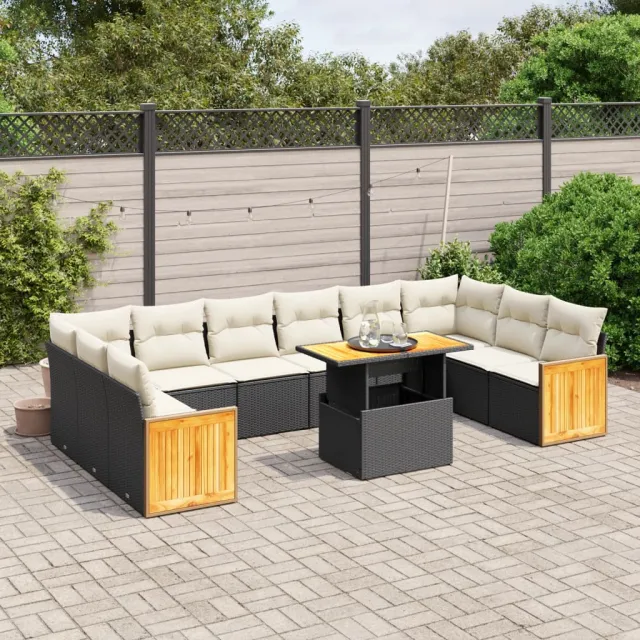 vidaXL 11-delige Loungeset met kussens poly rattan zwart, foto 2