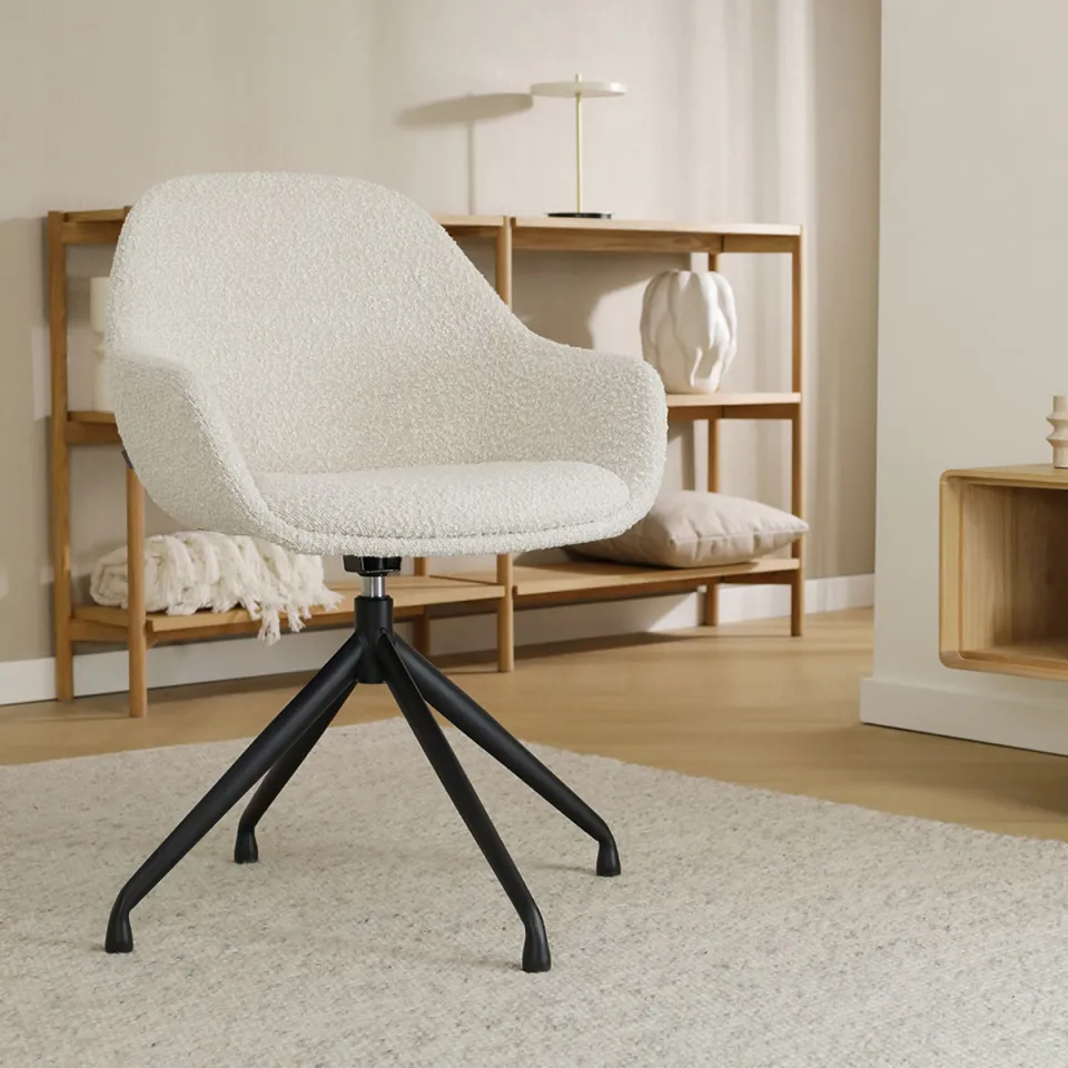Nolon Nola-Mae draaibare eetkamerstoel bouclé beige - zwart onderstel, foto 2