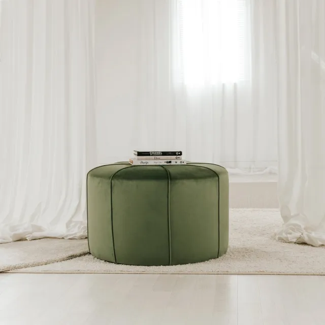 Oliva's Poef - Rond - Grote poef - Zitzak - Hocker - Voetenbank - 60cm - Velvet groen