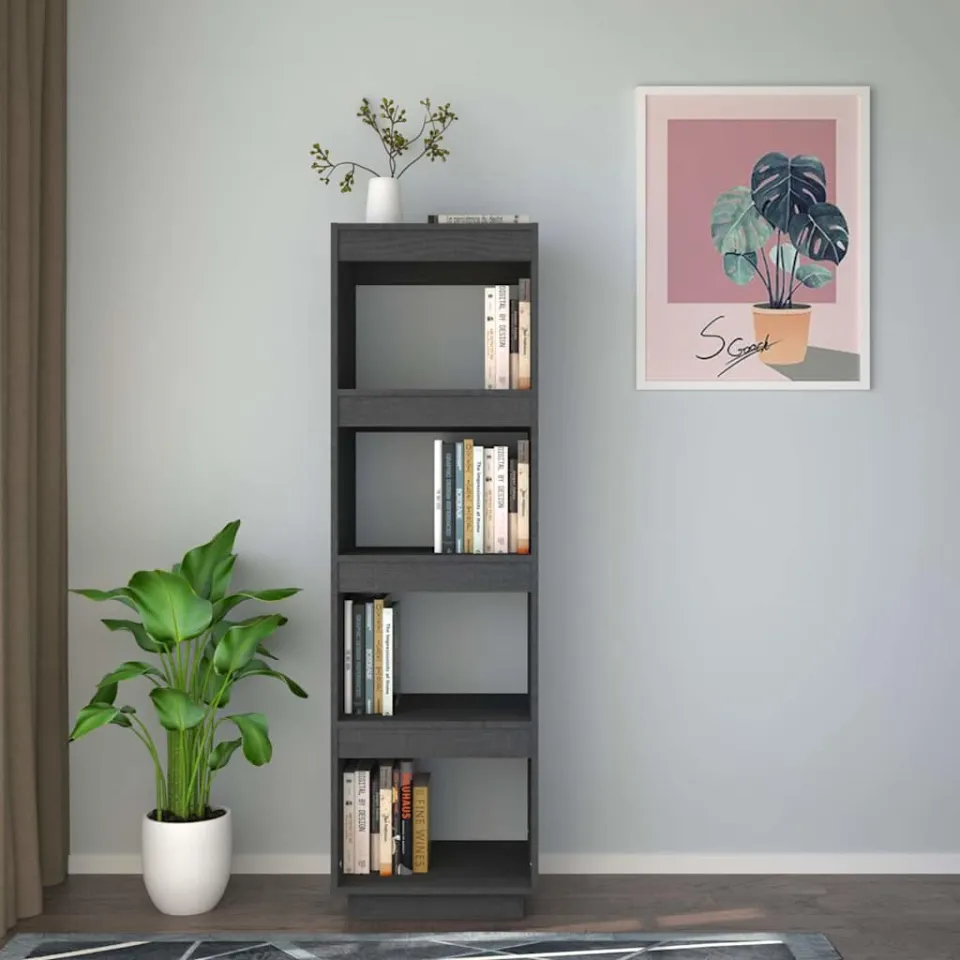 vidaXL Boekenkast/kamerscherm 40x35x135 cm massief grenenhout grijs, foto 3