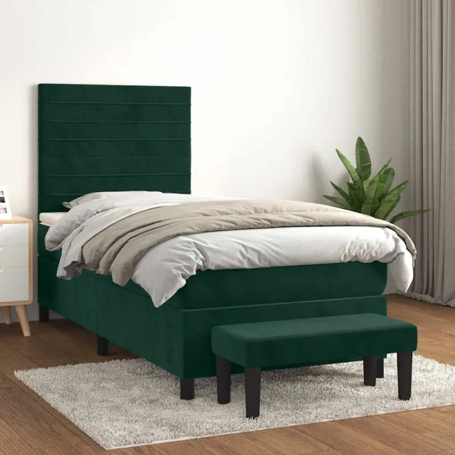 vidaXL Boxspring met matras fluweel donkergroen 80x200 cm groen