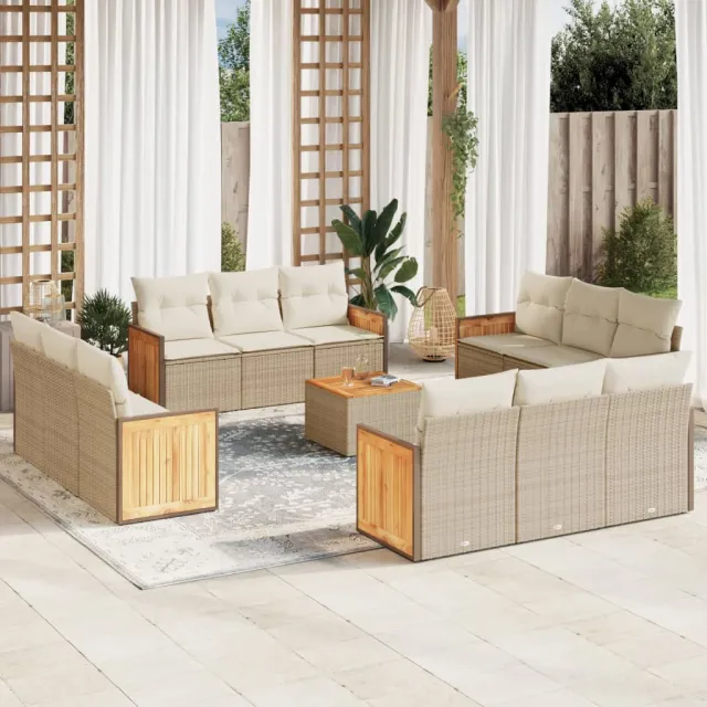 vidaXL 13-delige Loungeset met kussens poly rattan beige, foto 2