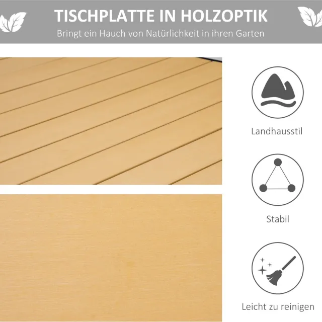Killogood Tuintafel voor 8 personen eettafel aluminium tafel tuinmeubelen lounge meubelen onderhoudsvriendelijk kunststof naturel+zwart 190 x 90 x 74 cm Natuurlijk hout