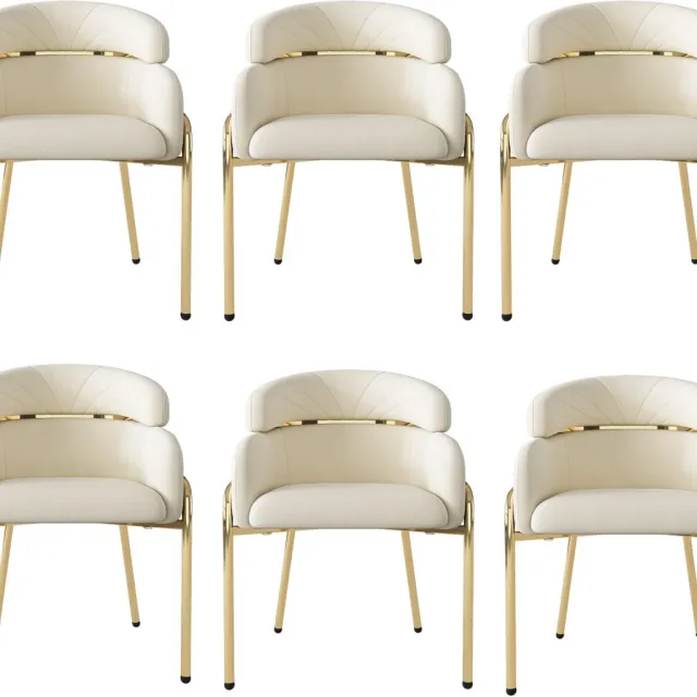 Merax Eetkamerstoel - set van 6 - lichte luxe - woonkamer - slaapkamer - loungestoel - vier metalen poten - fluweel - beige