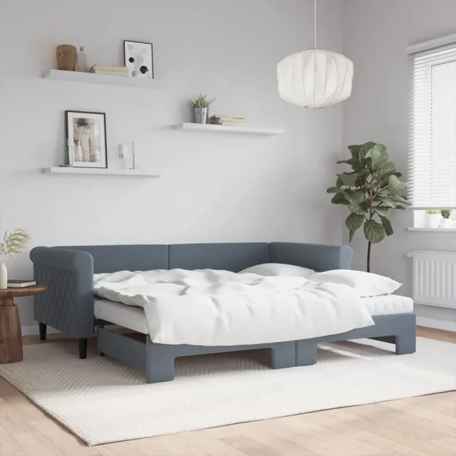 vidaXL Slaapbank onderschuifbed matrassen 90x190cm fluweel donkergrijs