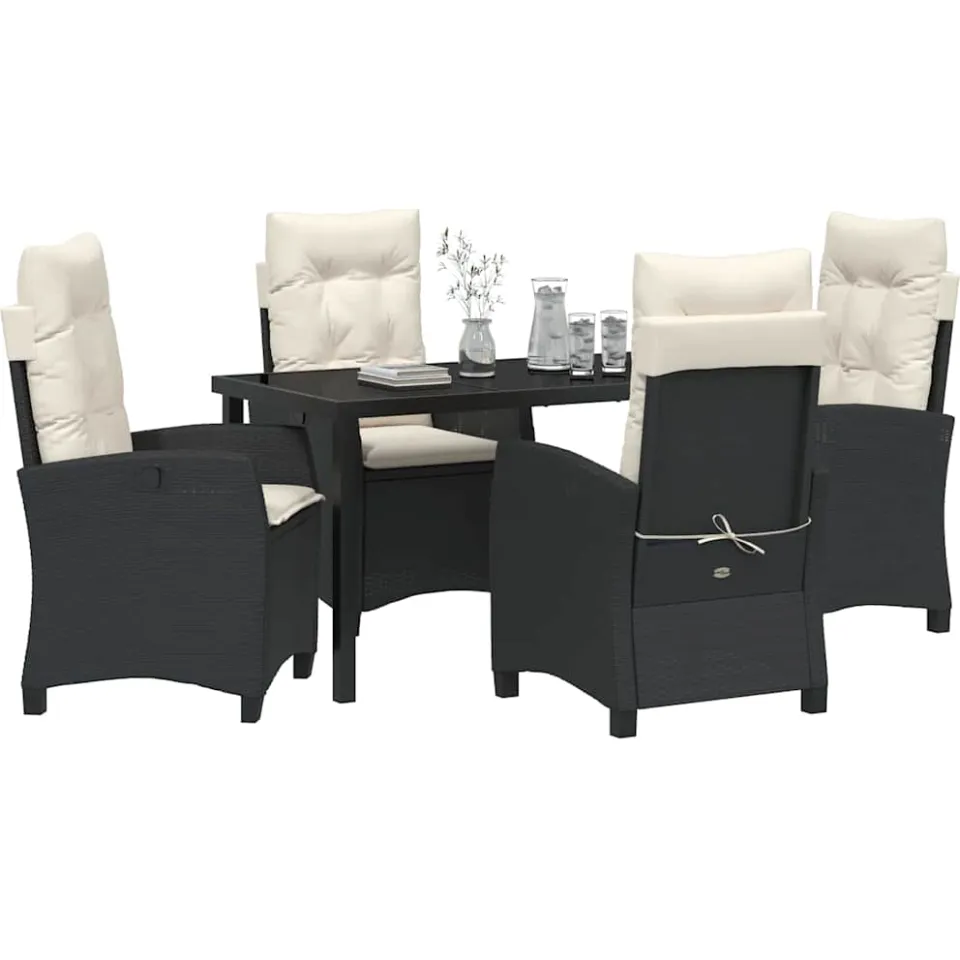 vidaXL Tuin eettafelset 5 st Zwart poly rattan