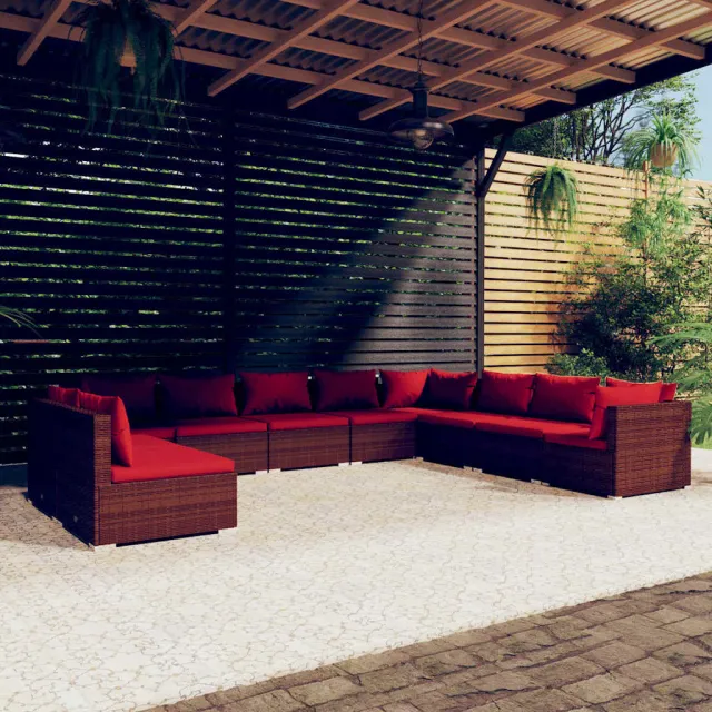 vidaXL 10-delige Loungeset met kussens poly rattan bruin, foto 2