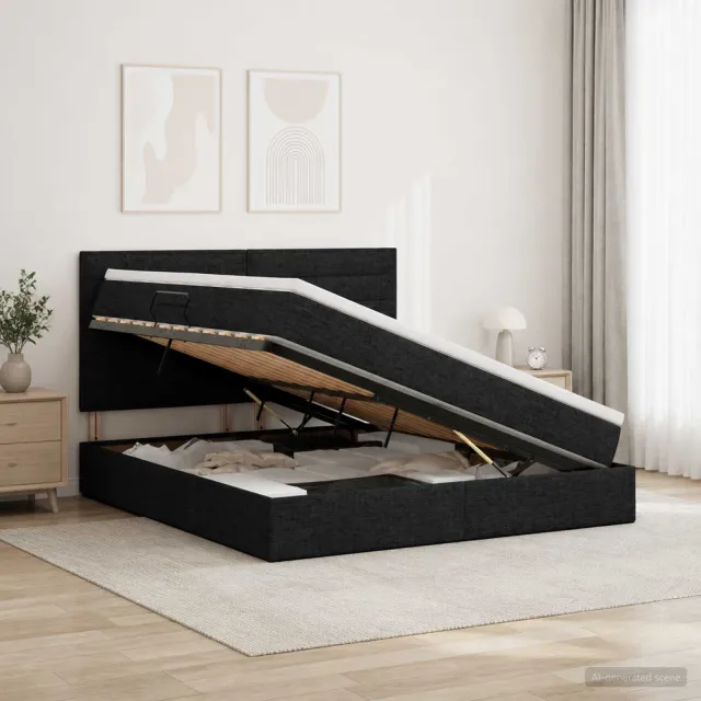 vidaXL Opslag bed met matras met hoofdeinde Zwart 140 x 190 cm Stof