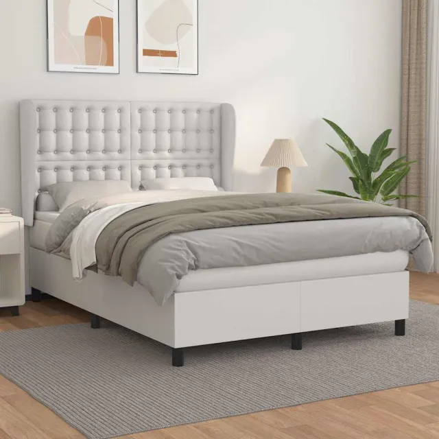 vidaXL Boxspring met matras kunstleer wit 140x190 cm