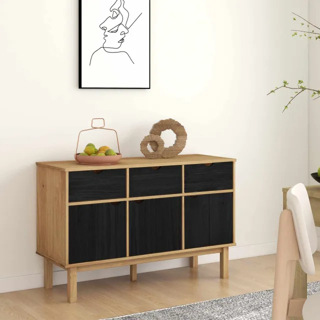vidaXL Dressoir OTTA Bruin en zwart 114 x 43 x 73,5 cm, foto 2