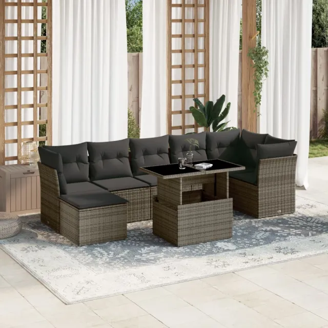 vidaXL 8-delige Loungeset met kussens poly rattan grijs