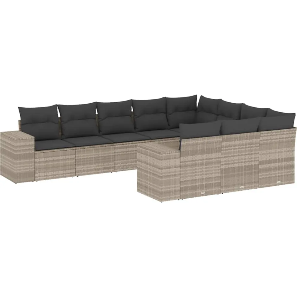 vidaXL 10-delige Loungeset met kussens poly rattan lichtgrijs grijs, foto 3